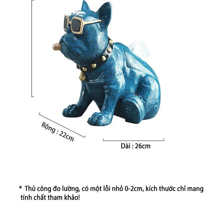 Hình chú chó Bulldog màu xanh đeo kính xinh xắn. Là món đồ trang trí góp phần tạo nên điểm nhấn nghệ thuật cho không gian phòng khách nhà bạn. Cũng có thể dùng làm quà tặng cho người thân, bạn bè.