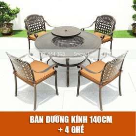 Bàn đường kính 140cm + 4 Ghế