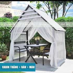 Cabin Trắng + Bàn Ghế + Màn