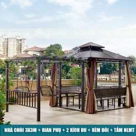 Nhà Chòi 3x3m + Gian Phụ + 2 Xích Đu + Rèm Đôi + Đèn NLMT