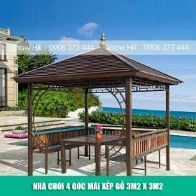 Nhà Chòi 4 Góc Mái Xếp Gỗ 3m2 x 3m2